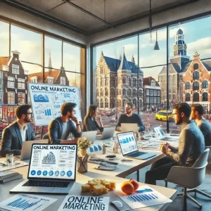 Brainstormsessie Bij Een Online Marketing Bureau Alkmaar, Nederland. De Scène Toont Een Creatief Team Dat Werkt
