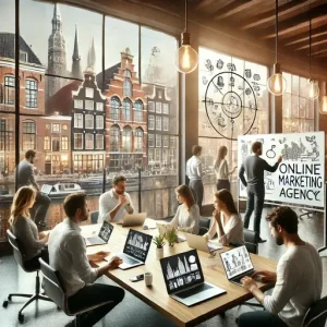 Brainstormsessie Bij Een Online Marketing Bureau Leeuwarden, Nederland. De Scène Toont Een Creatief Teamwerk