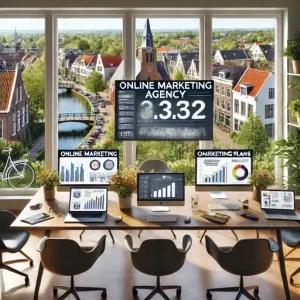 Online Marketing Bureau Almelo, Nederland. De Afbeelding Moet Een Collaboratief Teamvergadergebied Bevatten Met Grafieken En