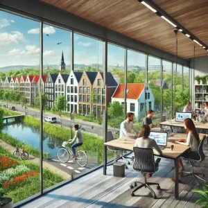Online Marketing Bureau Almelo, Nederland. De Afbeelding Toont Een Modern Kantoorinterieur Met Mensen Die Samenwerken Aan D