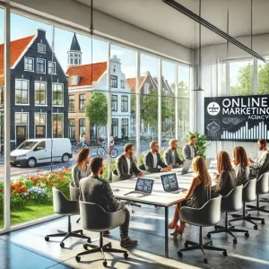 Online Marketing Bureau Almelo, Nederland. Deze Afbeelding Moet Een Professionele Vergaderruimte Tonen Met Mensen Die