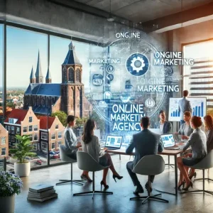 Online Marketing Bureau Amersfoort, Nederland. De Scène Toont Een Modern Kantoor Met Een Team Dat Samenwerkt Aan
