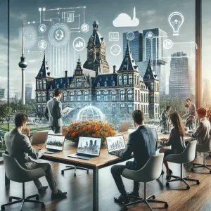 Online Marketing Bureau Apeldoorn, Nederland. De Scène Toont Een Modern Kantoor Met Een Team Dat Samenwerkt Aan D