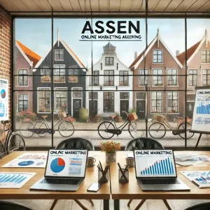 Online Marketing Bureau Assen, Nederland. Deze Afbeelding Moet Een Creatieve Vergaderruimte Met Grafieken En Laptops Laten Zien