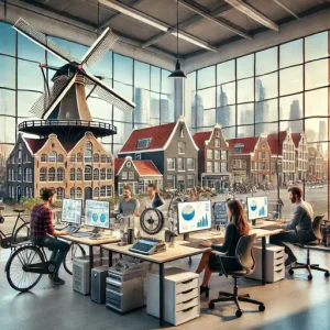 Online Marketing Bureau Brabant, Nederland. De Afbeelding Moet Een Creatieve Werkruimte Tonen Met Individuen Die Werken Aan Di