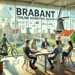 Online Marketing Bureau Brabant, Nederland. De Afbeelding Moet Zich Richten Op Een Moderne Werkplek Met Individuen Die Werken Aan