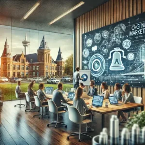 Online Marketing Bureau Hilversum, Nederland. De Scène Toont Een Modern Kantoor Met Een Team Dat Samenwerkt Aan D